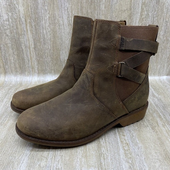 Teva Boots Womens 6.5 Ellery Ankle Brown Waterproof Leather Pecan Chelsea Zipper - Picture 1 of 12